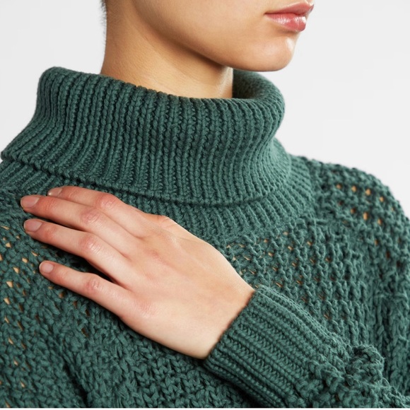 Women’s Hand Knitted Sweater Dress RollNeck Wool Green Size Large Fisherman - Picture 2 of 5